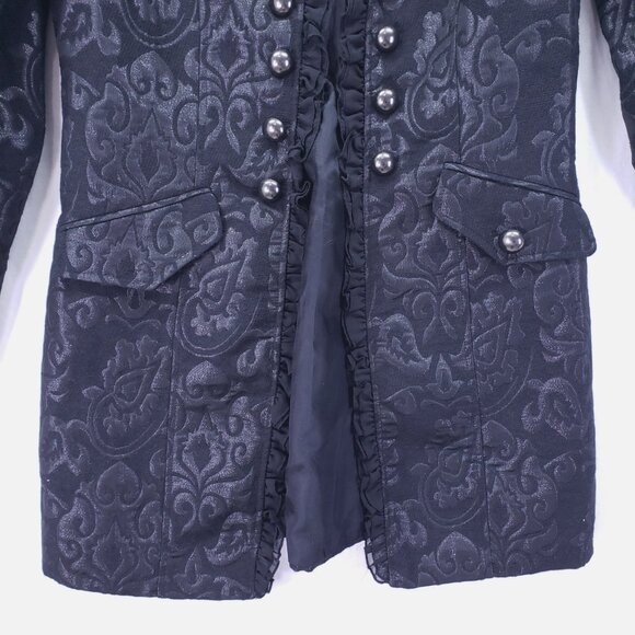 Insight New York Black Military Styled Jacquard Wool Blend Coat Size 10 Gothic - Picture 10 of 16